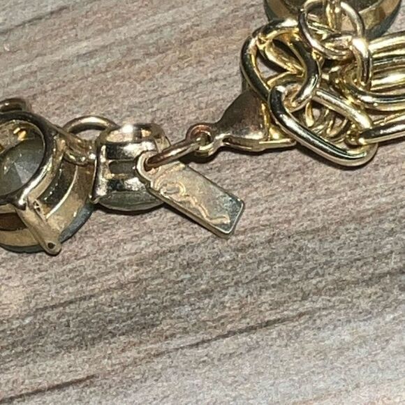 Faceted Statement Jade Color Station Beads Gold Tone Green Signed Classic Core - Picture 7 of 7